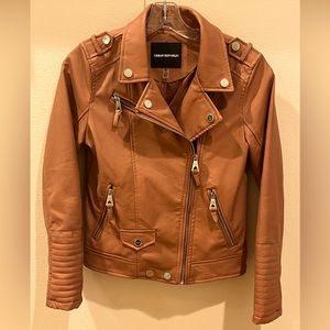 Urban Republic Girl’s Faux Leather Moto Motorcycle Jacket Size Large Brown / Tan